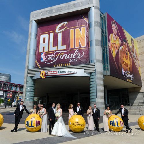 Wedding party standing outside the Q